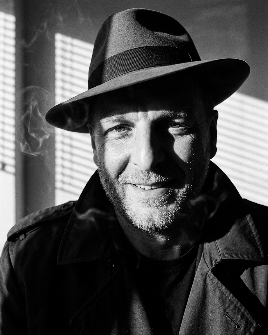 Čiernobiely film noir - AI portrét Ján Mika